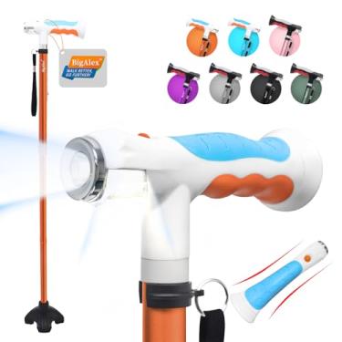 Imagem de BigAlex Bengala de caminhada dobrável com duas luzes de LED para idosos base sólida ajustável com bolsa de transporte para homens e mulheres