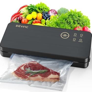 Imagem de DEVINC Máquina seladora a vácuo, seladora compacta de alimentos com 10 sacos de vácuo e 1 rolo de saco, seladora a vácuo multifuncional para armazenamento de alimentos, modos de alimentos secos e
