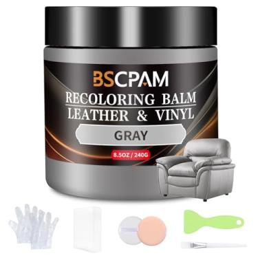 Imagem de Bálsamo de recoloração de couro cinza, removedor de arranhões/manchas de couro para sofá, kit de reparo de couro para móveis de vinil e interior de carro, tinta de tinta de couro para sofás de couro