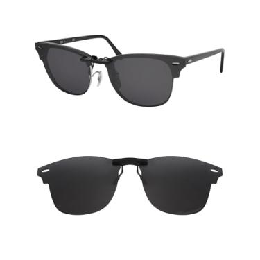 Imagem de HILEEN Óculos de sol com clipe polarizado para Ray-Ban Clubmaster RB3016 51-21 para homens e mulheres proteção UV - preto