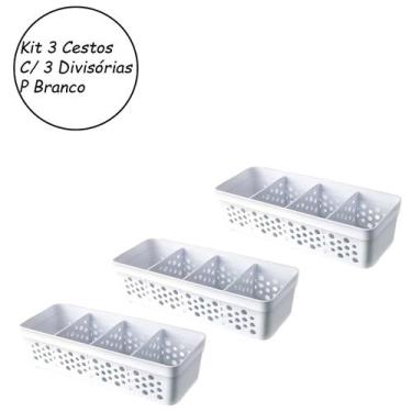 Imagem de Kit 3 Cestos Organizadores P Organização C/ 3 Divisórias - Usual Utili