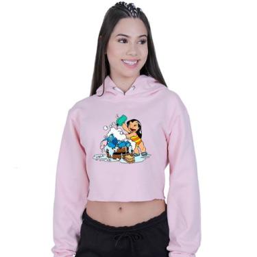 Imagem de Cropped Moletom Feminino Lilo Stitch Banho - Lafre, Rosa claro, GG