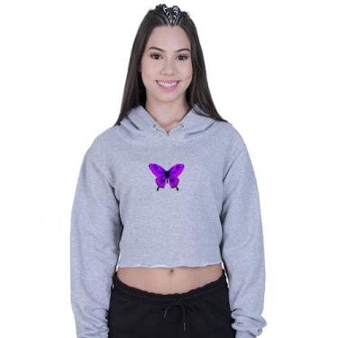 Imagem de Cropped Moletom Feminino Borboleta Roxa - Lafre, Cinza, G