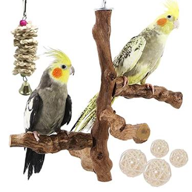 Imagem de Allazone 6 Peças Poleiro Natural Para Pássaros Com Brinquedos De Mastigar, Suporte Videira, Papagaio, Papagaios, Periquitos, Calopsitas, Conures, Araras, Periquitos
