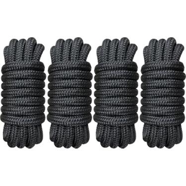 Imagem de PACTHSD Pacote com 4 linhas de doca de 3/10.2 cm x 20' - Corda de barco de nylon de grau marítimo com laço de 38 cm para ancoragem e amarração - Linhas de barco trançadas duplas, alta resistência