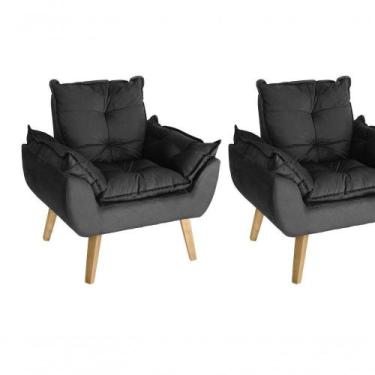 Imagem de Kit 02 Poltrona/cadeira Decorativa Glamour Opala Com Pés Quadrado Pret