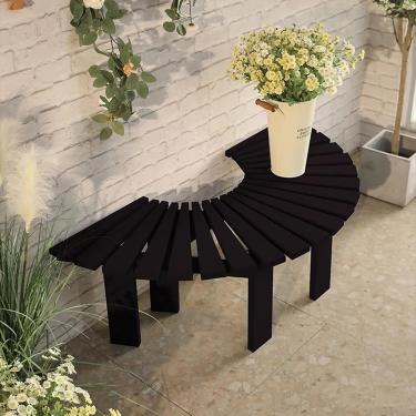 Imagem de Banco De árvore De Jardim Ao Ar Livre De Madeira, Bancos Semicirculares Sem Encosto Resistentes às Intempéries, Banco De Parque Envolvente Para Gramado De Pátio De Pátio De, Svart, One Size