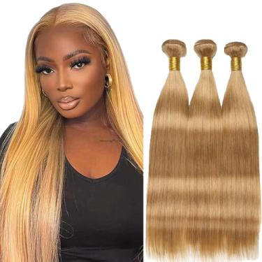 Imagem de 20 22 61 cm cabelo humano loiro mel cor 27 mechas de cabelo humano brasileiro não processado cabelo virgem brasileiro 3 mechas loiro mel liso