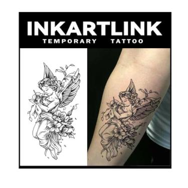 Imagem de INKARTLINK Tattoo Tech, tatuagem semipermanente grande de 2 folhas, tatuagens temporárias, duram de 1 a 2 semanas, à prova d'água, visual realista, sem adesivo, sem reflexo (design feminino moderno