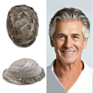 Imagem de Sistema de cabelo durável para homens com renda francesa frente peruca masculina peruca natural fina mono peruca para homens 20.3 cm x 25.4 cm 120% leve a média densidade #550 castanho claro médio +