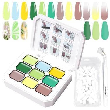 Imagem de U-Shinein Gel de pintura gradiente, esmalte de gel ombré, 9 cores, azul brilhante, primavera, verão, verde, para mulheres, dia de São Patrício, unhas de aura, manicure francesa, imersão UV, conjunto