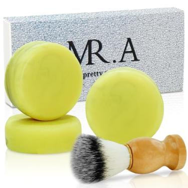 Imagem de Pacote com 3 sabonetes de barbear para homens, disco de sabão de barbear para pele sensível, barra de sabão de barbear sem perfume, espuma de longa duração, aroma natural leve