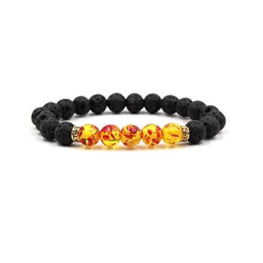 Imagem de COLORFUL BLING Pulseira ajustável de 8 mm de pedra vulcânica com contas de chacra pulseira de cura de 7 chakras pulseira de pedras de ioga pulseira de terapia de cura para mulheres e homens, 6.7