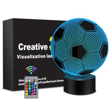 Imagem de MENOMINO Presentes de futebol ilusão 3D luz noturna brinquedos com controle remoto mudança de 16 cores, acessórios de futebol decoração de aniversário Natal presente de dia dos namorados para fãs de