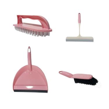 Imagem de Kit limpeza 4pçs pá escova rodo vassoura portátil coloridos