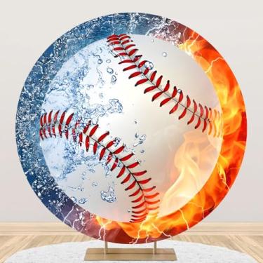 Imagem de DORCEV 2,2 x 2,2 m capa de fundo redonda de beisebol, para meninos, crianças, atleta, aniversário, círculo, recém nascido, revelação, festa, fotografia, fundo, bolo, mesa, banner, decorações