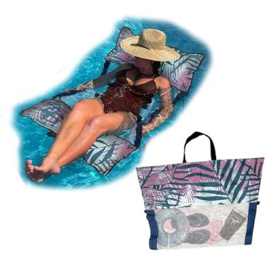 Imagem de Rede de água inflável flutuante e espreguiçadeira de natação para adultos, boias flutuantes, dobra-se em bolsa de praia multiuso fácil de transportar para adultos e crianças da moda - Palmeira
