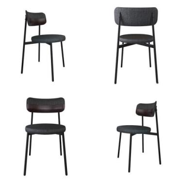 Imagem de Conjunto 4 Cadeiras de Jantar Kyta Tecido Mesclado Est.Preta - Metalig