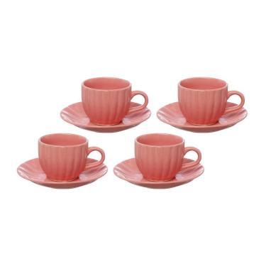 Imagem de Jogo de Xícaras para Chá Hauskraft Bella com Pires Rosa 150ml – 4 Peças