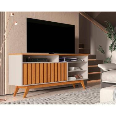 Imagem de Rack Turin Ripado 136cm 2 Portas para Tv até 60 Polegadas OffWhite com Nature - Rede Móveis