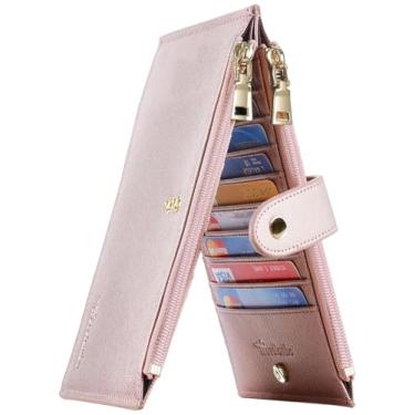 Imagem de Carteira feminina RFID Travelambo Tamanho grande, dobrável, para vários cartões, com zíper, porta-cartões de crédito, Ouro rosa, one size, Minimalista