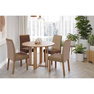 Imagem de Conjunto: Mesa de Cozinha Flora Tampo Madeirado 109cm e 4 Cadeiras Juliana Cinamomo - Carvalho/Suede Joli Capuccino - Cimol