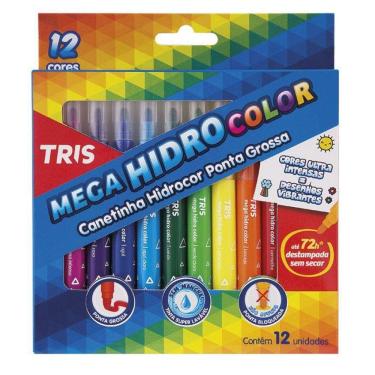 Imagem de Canetinha Hidrocolor Ponta Grossa 12 Cores Tris Jumbo Para Pintar