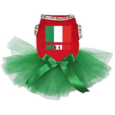 Imagem de Petitebella Bandeira do México camiseta vermelha verde tutu para cachorro (pequeno, vermelho)