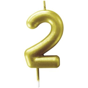 Imagem de Vela Para Aniversario N.02 Metalizada Ouro 6 Cm