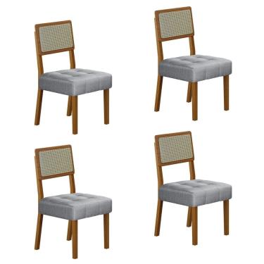 Imagem de Conjunto 4 Cadeiras para Sala de Jantar Pés em Madeira Maciça Liz Prata