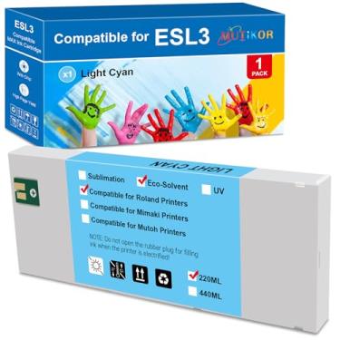 Imagem de Cartucho de tinta ESL3 compatível com cartucho de tinta Roland ECO-SOL MAX, funciona para impressoras VersaStudio BN-20, SolJet Pro II SC-500 SC-500EX SC-540 SC-540EX, ESL3-LC (220 ml, 1 ciano claro)