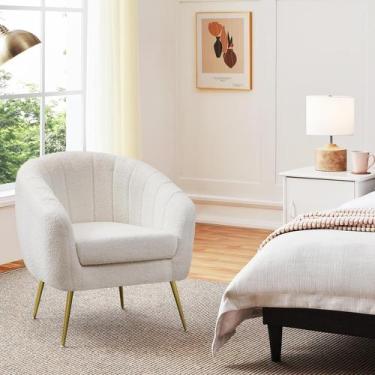 Imagem de Cadeira Accent Yaheetech Sherpa em tecido com pernas de metal dourado 