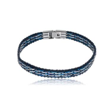 Imagem de Bracelete Rosso Aço 21Cm Fita Trançada Azul E Steel