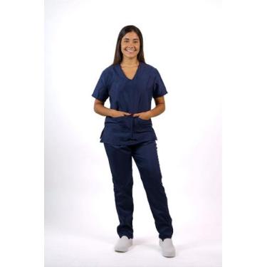 Imagem de Pijama Feminino Oxford Azul Marinho - Conjunto Hospitalar - Toka Brasi