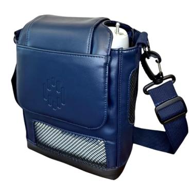 Imagem de Bolsa de ombro de couro para Inogen One G5 & Rove 6 – Estojo concentrador de oxigênio portátil para bateria BA-500 e dupla BA-516 - Azul marinho