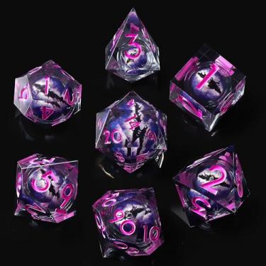 Imagem de Role dice Dragon Eye DND Dice Set, 7pcs Liquid Core Dice with Gift Box, Handmade Sharp Edge Resin Dice for Role Playing Dungeons and Dragons Ttrpg(Purple)