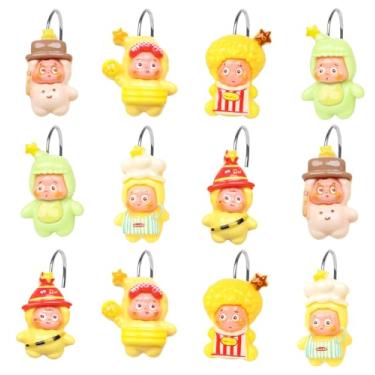 Imagem de YOINIUEM Conjunto de 6 ganchos de cortina de chuveiro fofos para crianças, 12 peças, ganchos decorativos de resina para banheiro, acessórios de cortina divertidos e duráveis para decoração de casa