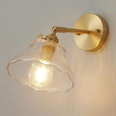 Imagem de Luminária de parede moderna de vidro transparente, luminária de parede ajustável dourada com interruptor giratório de latão, luminária de parede vintage elegante de vidro transparente soprad
