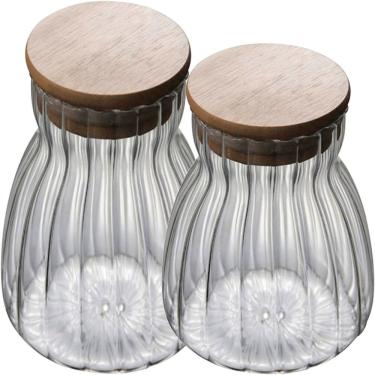 Imagem de Kit 2 Pote Hermético De Vidro Com Tampa Bambu 700ml E 1litro