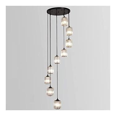 Imagem de Lustre de cristal para escada, lustre com gota de chuva, luminária pendente grande, ajustável, luminária alta para entrada, quarto, sala de jantar, cozinha, ilha, luminária (cor: