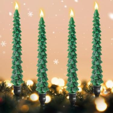 Imagem de Enhon 4 velas de árvore de Natal de 25 cm, velas de cera de abelha natural sem cheiro para decoração de Natal, para decoração de férias, festa de Natal, banquete e mesa de centro de mesa