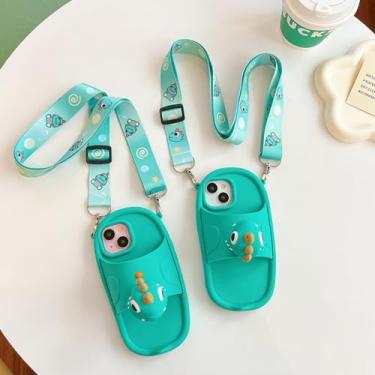 Imagem de FHTECO Capa de telefone engraçada para iPhone 15 capa protetora de corpo inteiro iPhone14 Pro Max capa de silicone com boca de salsicha (verde, 2 peças de dinossauro (para iPhone 15promax/14promax))