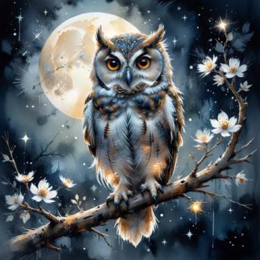 Imagem de Kits de arte de diamante para adultos, kits de pintura de arte de diamante de coruja para adultos iniciantes, 5D DIY brocas completas para presentes, decoração de parede de casa 35 x 35 cm