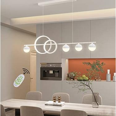 Imagem de Luminária pendente regulável, luminária de mesa de jantar, luminária suspensa LED, lustre moderno para sala de estar, anel ajustável em altura para ilha de cozinha, bar com controle remoto,
