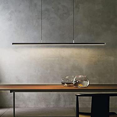 Imagem de Luminária pendente linear moderna com controle remoto, altura ajustável, luminária suspensa para mesa de jantar, sala de jantar e escritório, lustre preto (C150 cm/60 W)