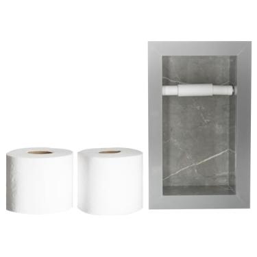 Imagem de Nicho Design Porta Papel Higiênico de Embutir, Porcelanato Polido - (Cinza/Cinza) 15x27x11cm, Moderno, com Reservatório para 2 Rolos e Rolete