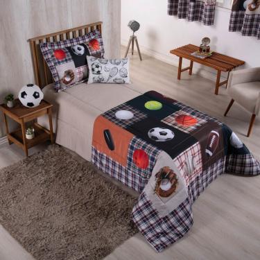 Imagem de Kit Edredom Juvenil Solteiro 04 Peças Estampado 300 Fios - Esportes - 100% Poliéster
