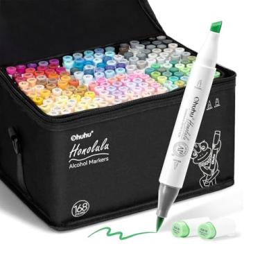 Imagem de 168 Marcadores Artísticos Ponta Dupla (Pincel & Chanfrado) À Base de Álcool para Desenho Ilustração Mangá e Arte Profissional Kit Completo de Canetas