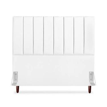 Imagem de Cabeceira De Casal Carla 140 cm Com Frame Em Couro Branco - Tifanny De