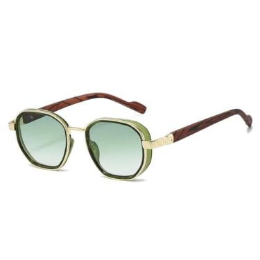 Imagem de Óculos de sol masculino e feminino vintage UV400 clássico viagem casual textura de madeira (verde)